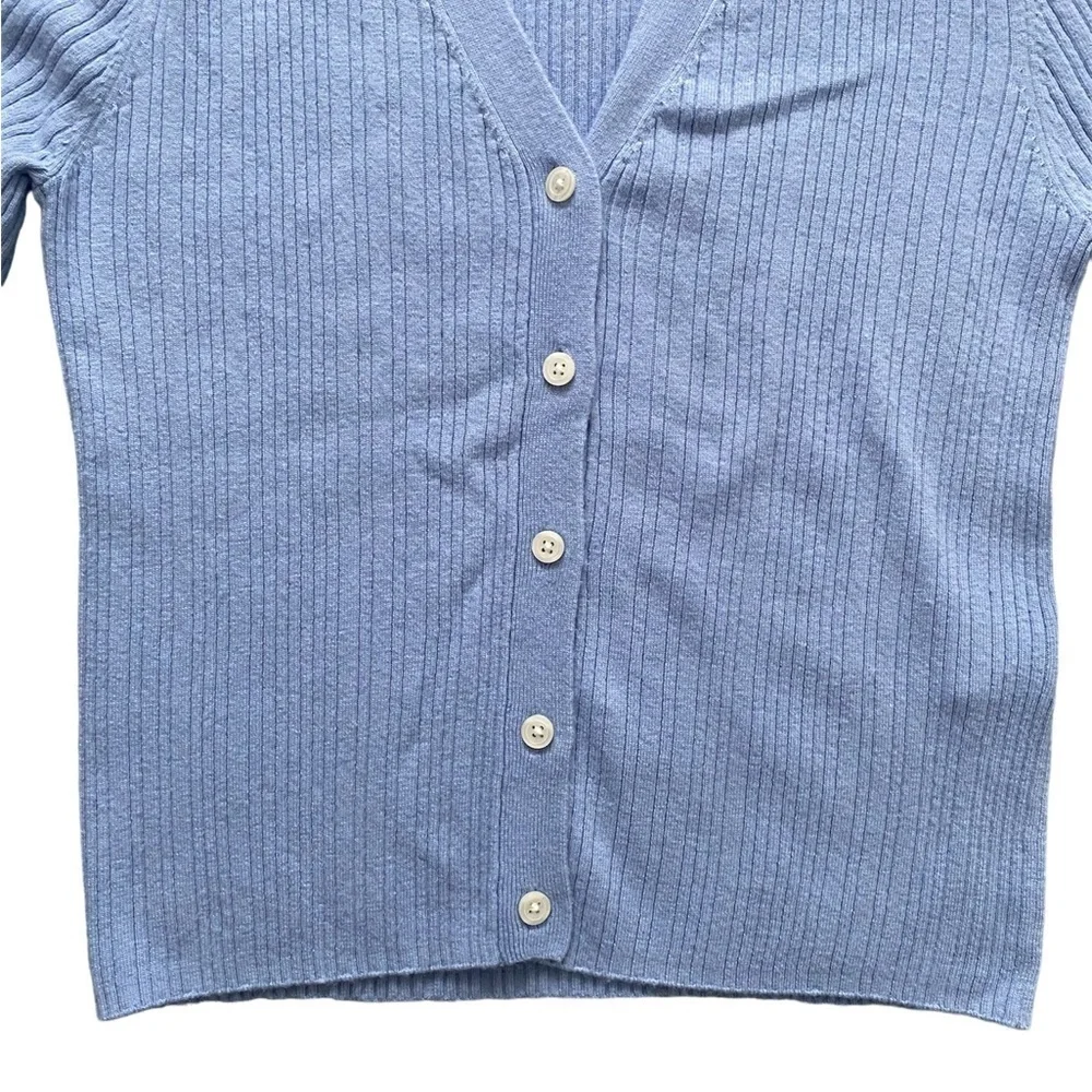 BANANA Republic Blue Ribbed Crop Button Up Cardigan Size S - Picture 2 of 11